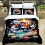 housse de couette poisson koi multicolore et fleurs