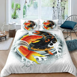 housse de couette poisson koi noir et or en mouvement