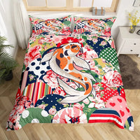 housse de couette poisson koi patchwork fleuri