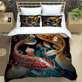 housse de couette poisson koi rouge et doré 1