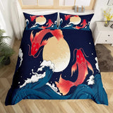 housse de couette poisson koï rouge et lune