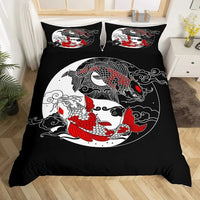 housse de couette poisson koi rouge et noir yin yang