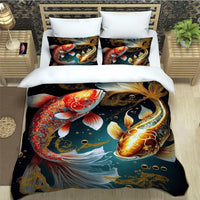 housse de couette poisson koï rouge et or