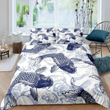 housse de couette poisson koi style minimaliste bleu et blanc