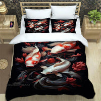 housse de couette poisson koi trio rouge et blanc