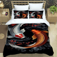 housse de couette poisson koi yin yang noir et rouge