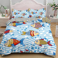 housse de couette poisson multicolore et vague