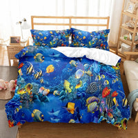 housse de couette poisson récif de corail multicolore marin