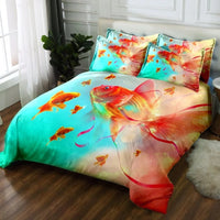 housse de couette poisson rouge fond turquoise