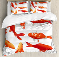 housse de couette poisson rouge style moderne sur fond blanc