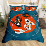 housse de couette poisson yin yang design japonais bleu rouge