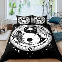 Housse de couette Poisson Yin Yang Noir et Blanc, représentant deux carpes koï formant un symbole yin et yang, pour une décoration zen et symbolique