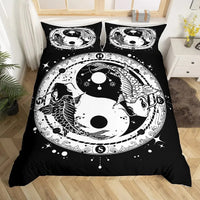 housse de couette poisson yin yang noir et blanc