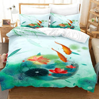 housse de couette poissons rouges et lotus