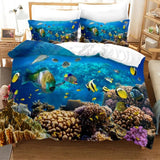 Housse de couette Poissons Tropicaux Colorés mettant en scène un récif corallien vibrant, peuplé de poissons multicolores dans une eau limpide