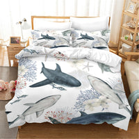 housse de couette requin design marin blanc