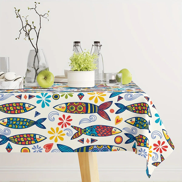 nappe poisson multicolore étanche table bois