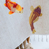 nappe poisson orange brodée franges détail frange