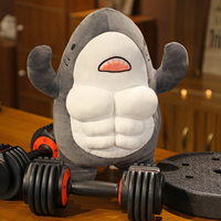 peluche requin costaud gris qui fait la musculation