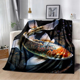 plaid poisson koi bleu et or