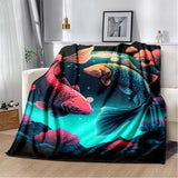 plaid poisson koi en duo rose et bleu