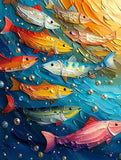 Poster Banc de Poissons en Relief