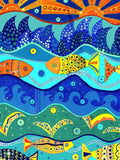 Poster de poissons en banc bleu abstrait