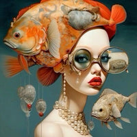 poster femme chapelier avec gros poisson