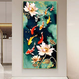 poster poisson koi et fleurs blanches