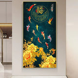 poster poisson koi et fleurs dorées murale