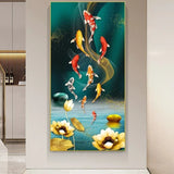 poster poisson koi et lotus fond vert émeraude