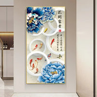 poster poisson koi et pivoines bleues