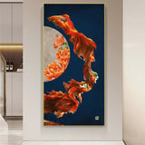 poster poisson koi fond bleu nuit et lune