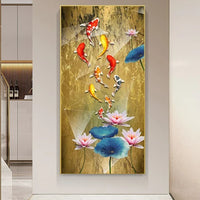 poster poisson koi fond doré et lotus