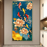 poster poisson koi lotus doré et bleu intense