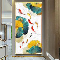 poster poisson koi lotus ginkgo multicolore