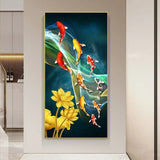 poster poisson koi multicolore avec fleurs jaunes