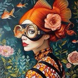 poster poisson orange femme lunettes rétro