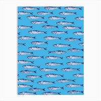 poster poisson sardine fond bleu motif marin