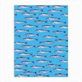 poster poisson sardine fond bleu motif marin