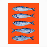 poster poisson sardine fond orange art moderne