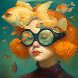 poster poissons oranges et femme aux cheveux roux