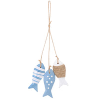 Suspension murale poissons bois avec motifs marins
