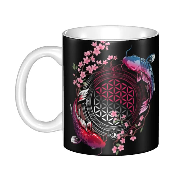 Tasse Poisson Koi - Design Floral Japonais Noir