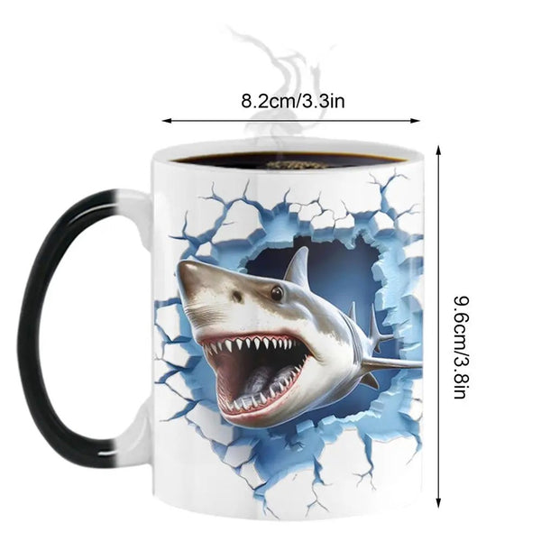 tasse requin 3d effet mur brisé